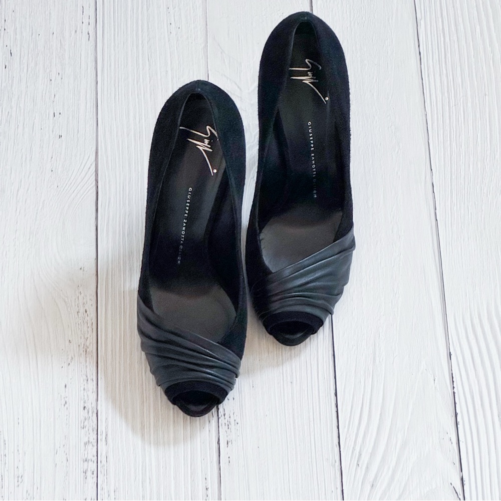 Giuseppe Zanotti Black Peep Toe Heels , Leather and Suede, Size 41